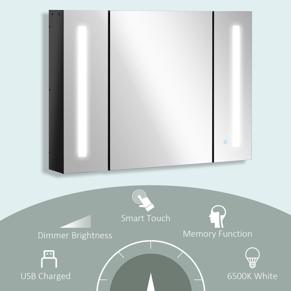 Lumen LED Mirrored Bathroom Cabinet with USB — Black
