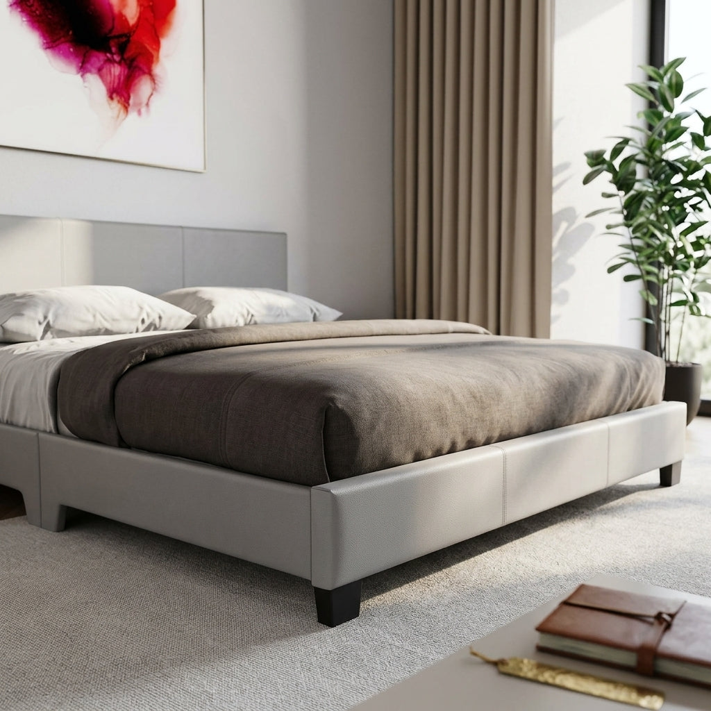The Marlow grey faux leather bed with gel memory foam mattress - Comfort Crest