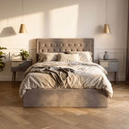 Edison Ottoman Storage Bed in Mink Velvet — Double