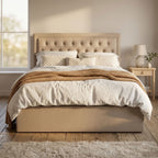 Hannah Ottoman Storage Bed in Beige Linen — Double