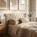 Edison Ottoman Storage Bed in Light Grey Linen — Double