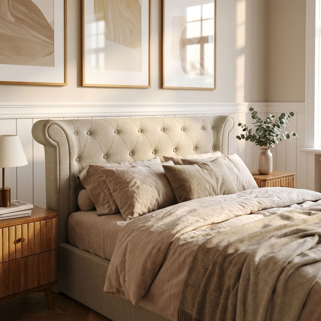 Edison Ottoman Storage Bed in Light Grey Linen — Double