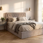 Edison Ottoman Storage Bed in Mink Velvet — Double