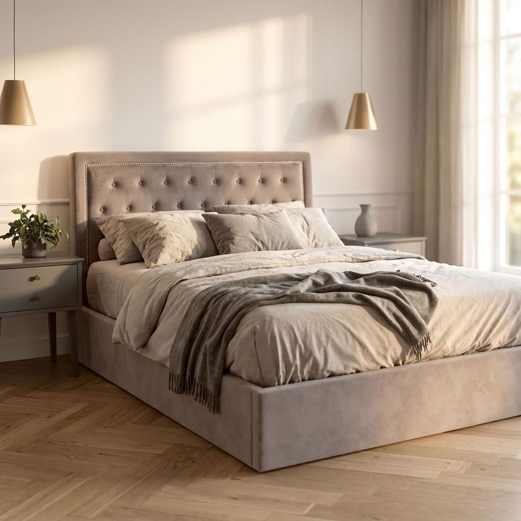 Hannah Ottoman Storage Bed in Grey Velvet — Double