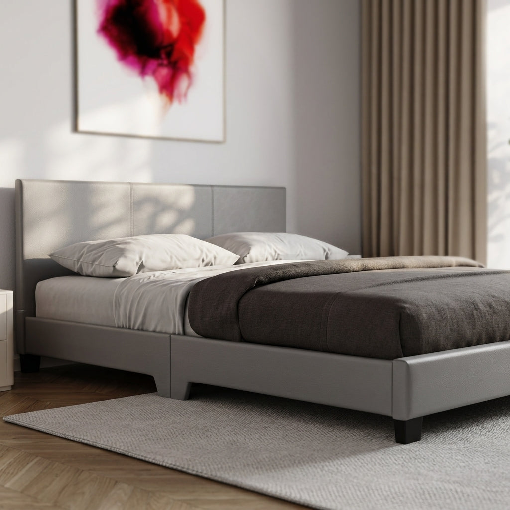 The Marlow grey faux leather bed with gel memory foam mattress - Comfort Crest