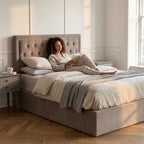 Edison Ottoman Storage Bed in Mink Velvet — Double