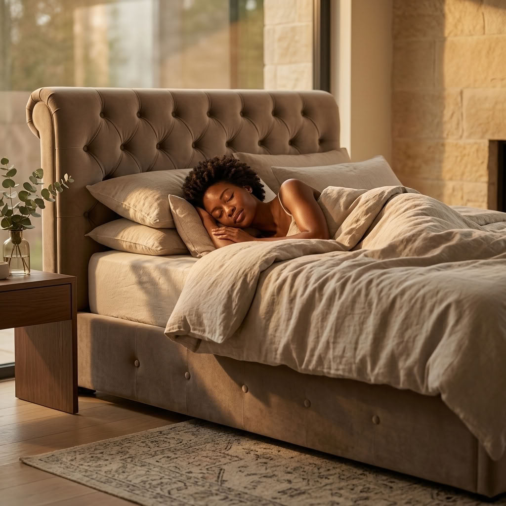 Edison Ottoman Storage Bed in Mink Velvet — Double