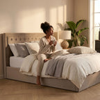 Hannah Ottoman Storage Bed in Mink Velvet — King