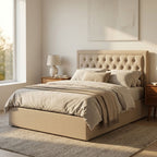 Hannah Ottoman Storage Bed in Beige Linen — Double