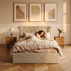 Edison Ottoman Storage Bed in Light Grey Linen — Double