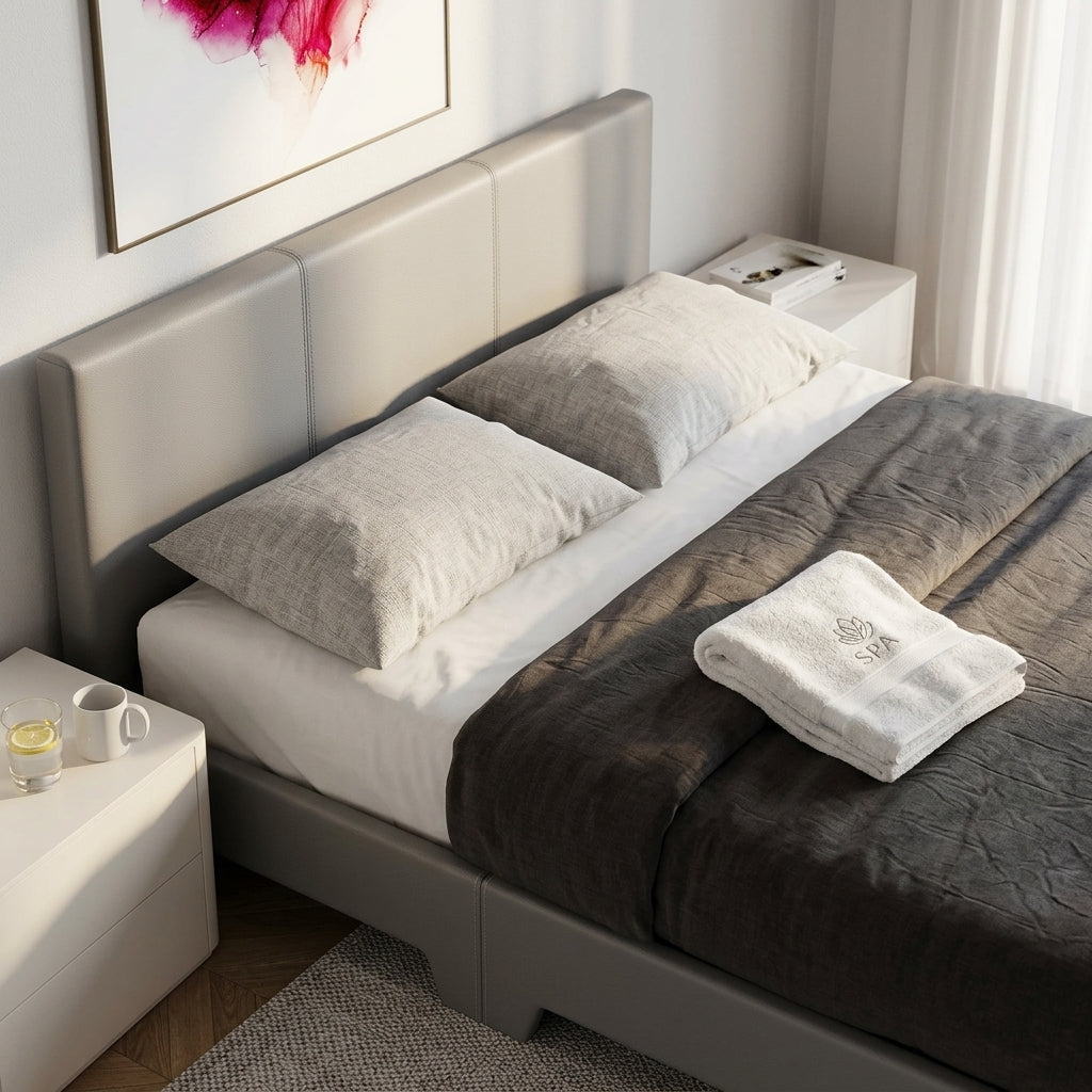 The Marlow grey faux leather bed with gel memory foam mattress - Comfort Crest