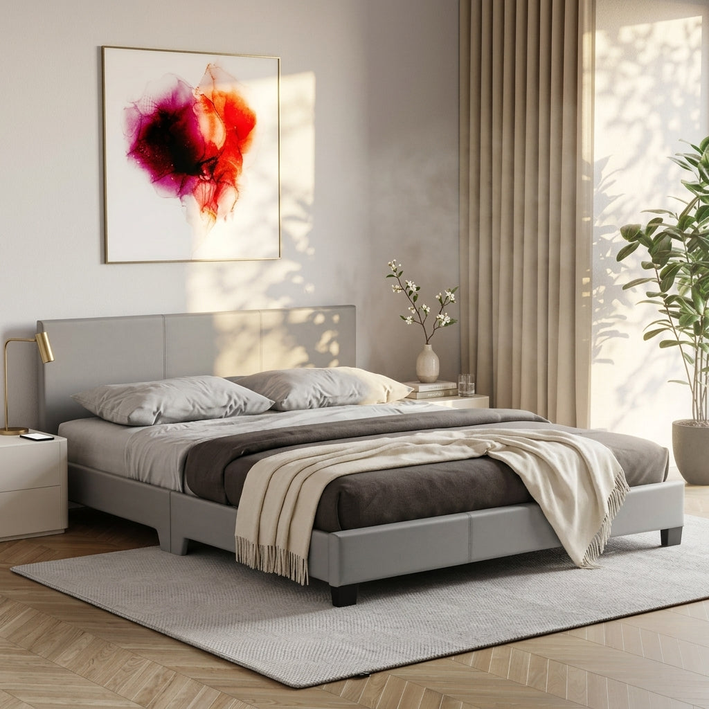 The Marlow grey faux leather bed with gel memory foam mattress - Comfort Crest
