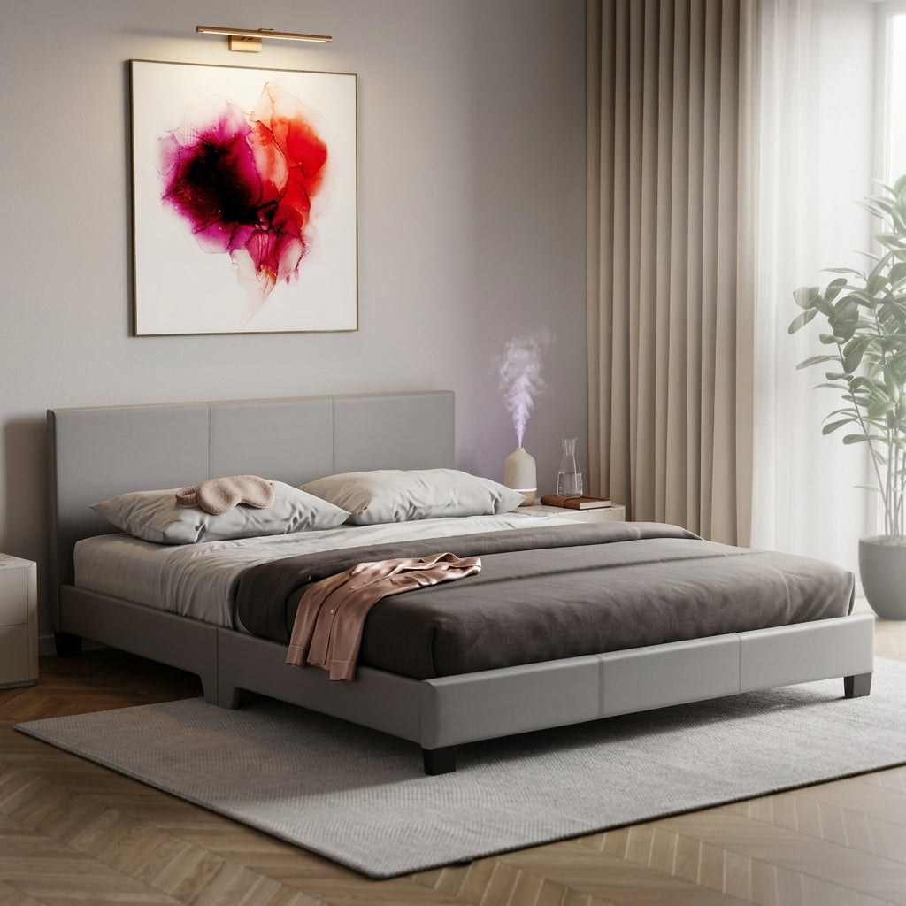 The Marlow grey faux leather bed with gel memory foam mattress - Comfort Crest