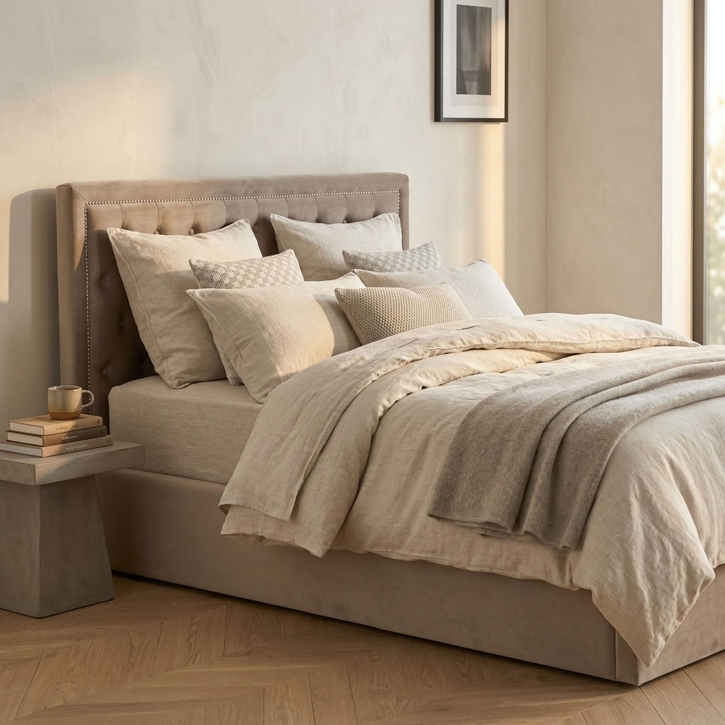 Hannah Ottoman Storage Bed in Mink Velvet — King