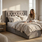 Edison Ottoman Storage Bed in Mink Velvet — Double