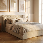 Edison Ottoman Storage Bed in Light Grey Linen — Double