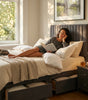 Knight Sleep Emily Charcoal Plush 4FT6 Bed Set With Mattress, 2 Drawers Same Side & 24"Headboard - Double