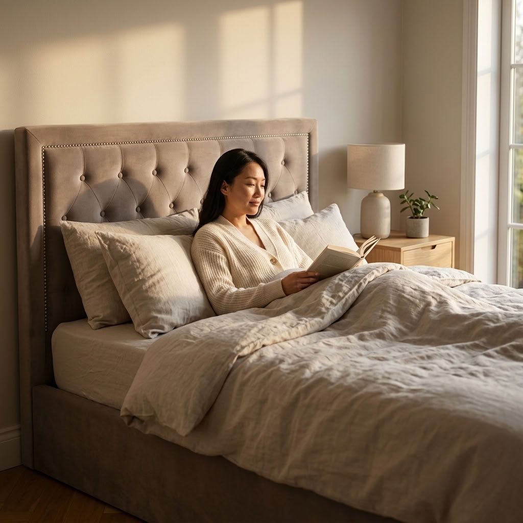 Edison Ottoman Storage Bed in Mink Velvet — Double