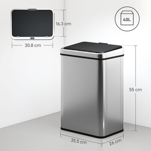 Aurora 40L Touchless Sensor Bin in Brushed Steel
