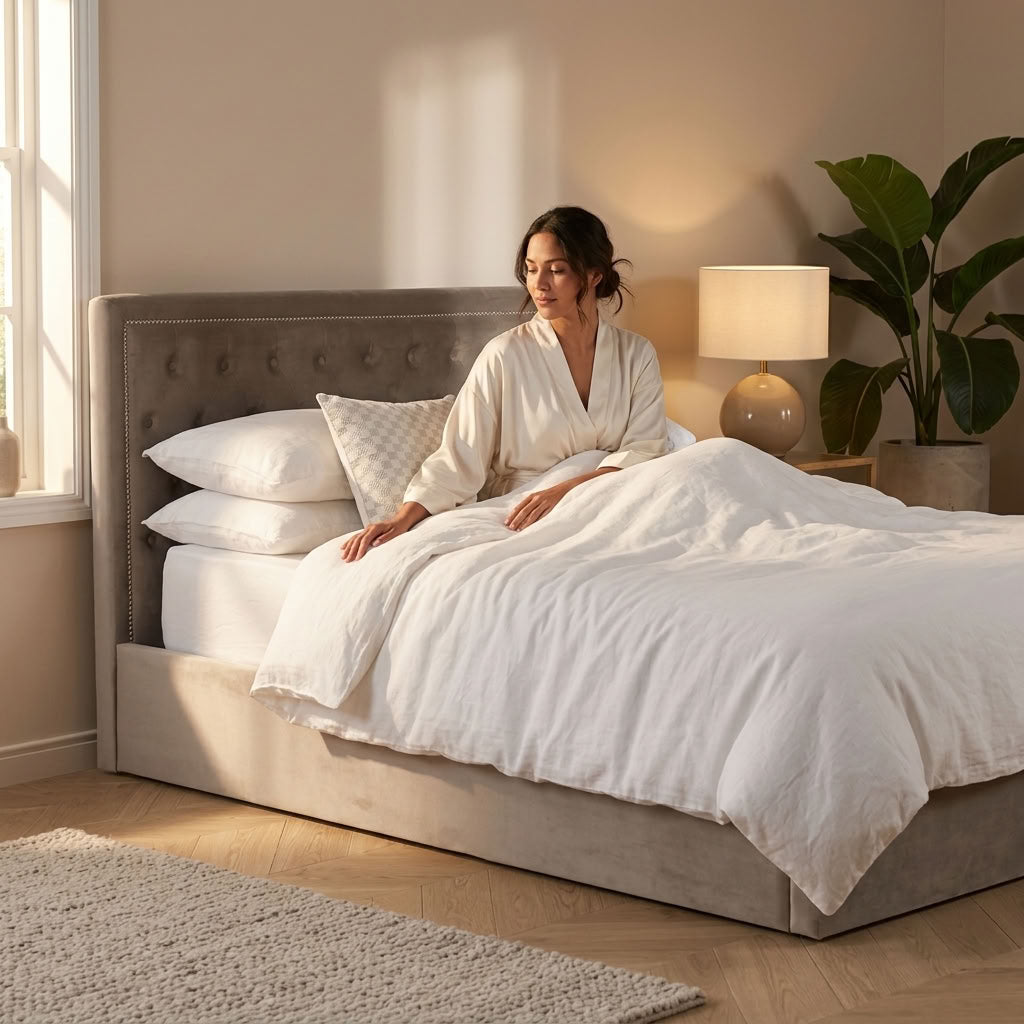 Hannah Ottoman Storage Bed in Mink Velvet — King