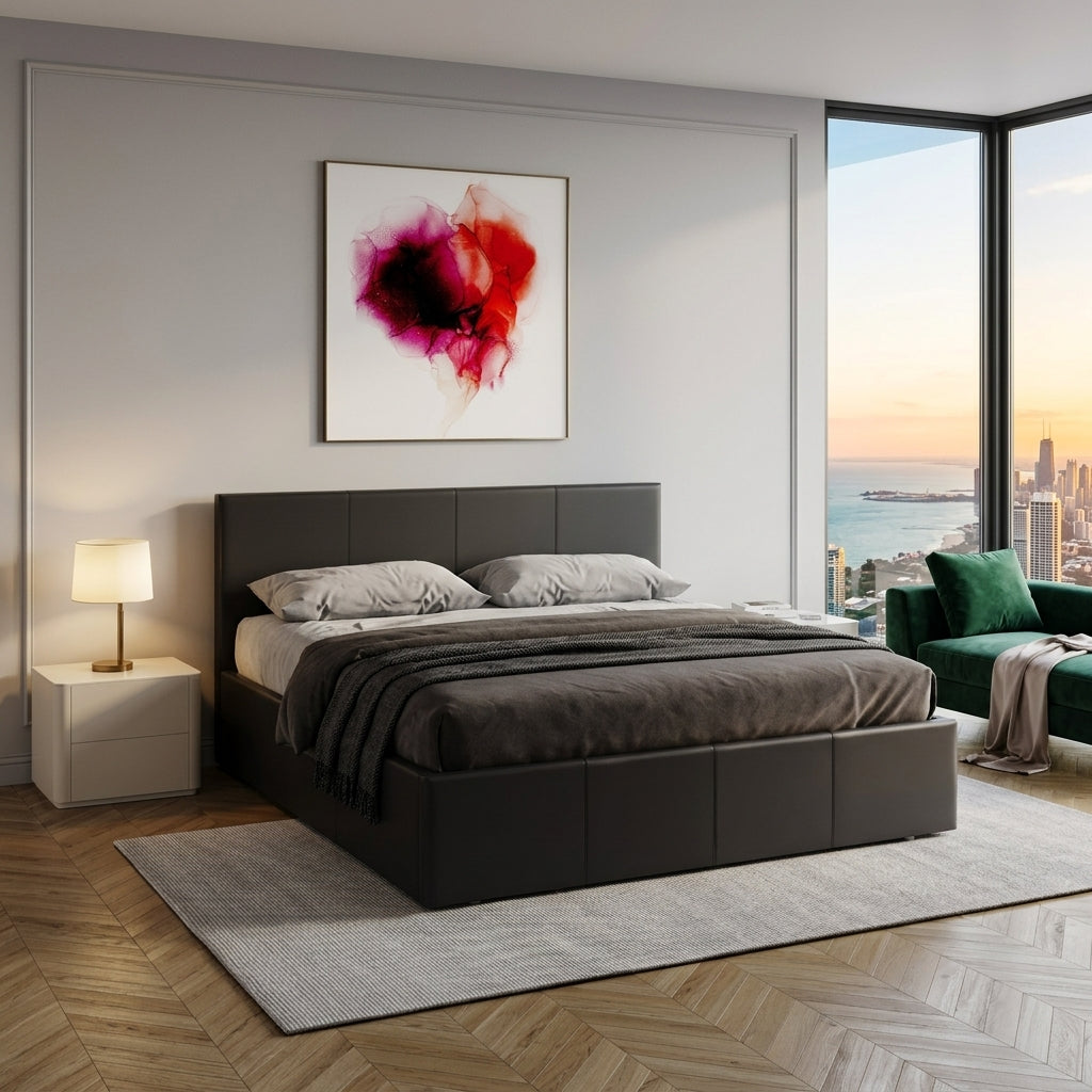 Alnwick small double ottoman storage bed with padded headboard - Comfort Crest