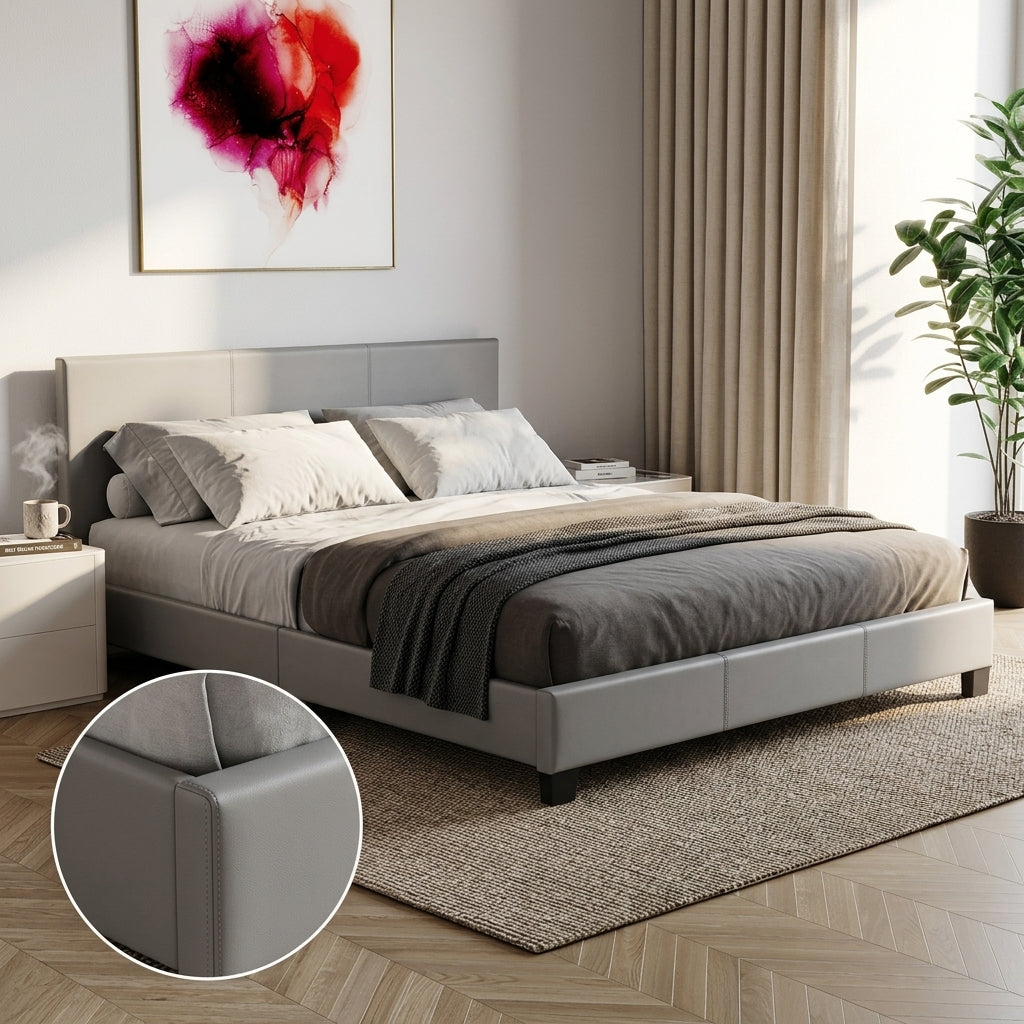 The Marlow grey faux leather bed with gel memory foam mattress - Comfort Crest