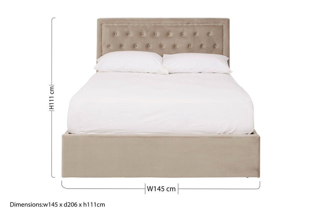 Hannah Ottoman Storage Bed in Mink Velvet — Double