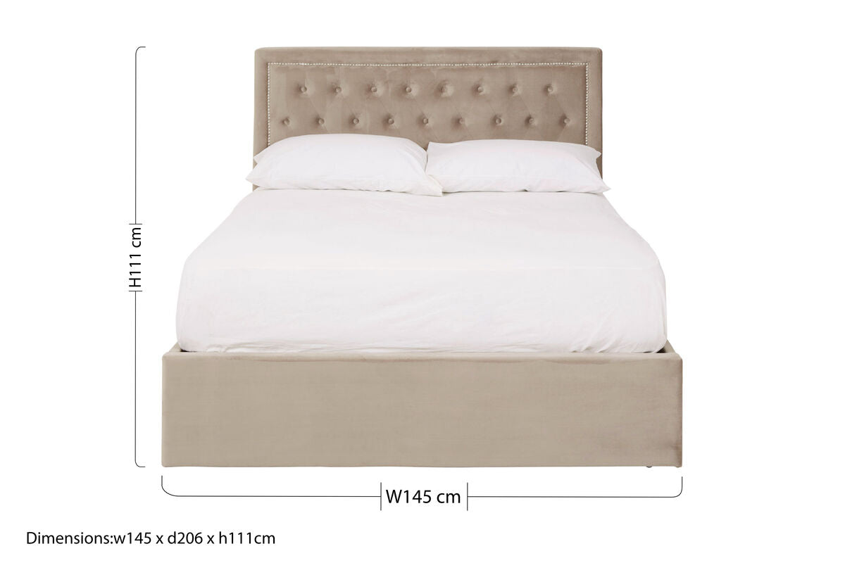 Hannah Ottoman Storage Bed in Mink Velvet — Double
