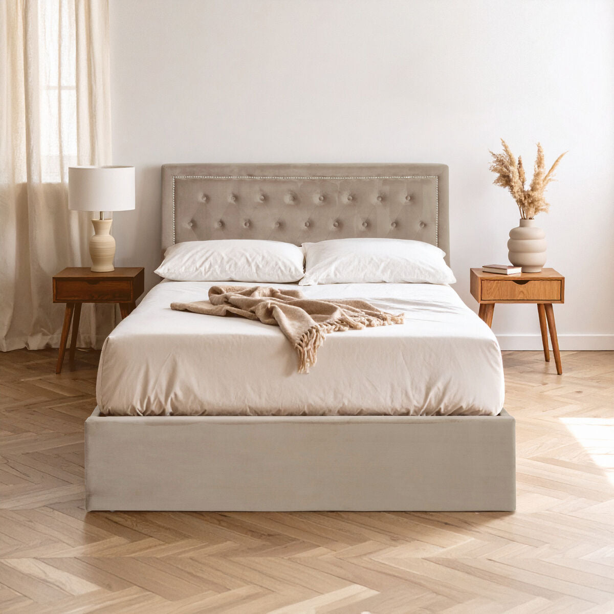 Hannah Ottoman Storage Bed in Mink Velvet — Double