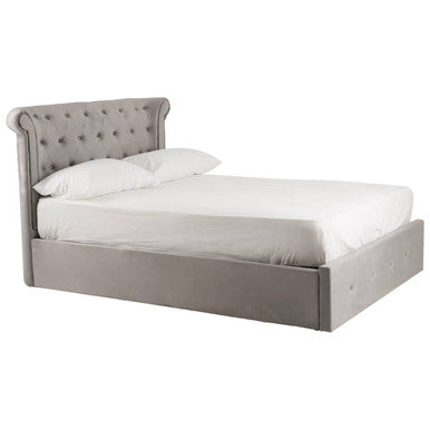 Edison Ottoman Storage Bed in Grey Velvet — Double