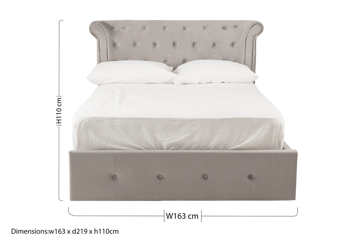 Edison Ottoman Storage Bed in Grey Velvet — Double