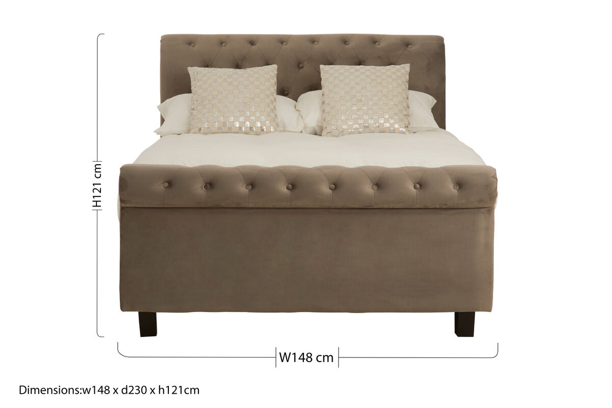 Orlando Sleigh Ottoman Bed in Grey Velvet — Double