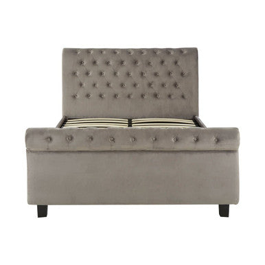Orlando Sleigh Ottoman Bed in Brushed Grey Velvet — King
