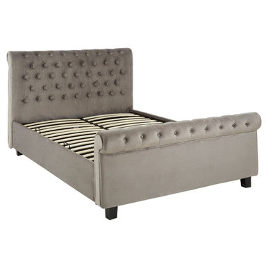 Orlando Sleigh Ottoman Bed in Brushed Grey Velvet — King