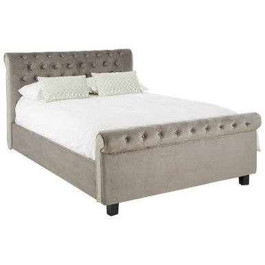 Orlando Sleigh Ottoman Bed in Brushed Grey Velvet — King