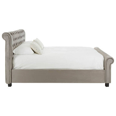 Orlando Sleigh Ottoman Bed in Brushed Grey Velvet — King