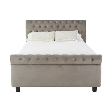 Orlando Sleigh Ottoman Bed in Brushed Grey Velvet — King