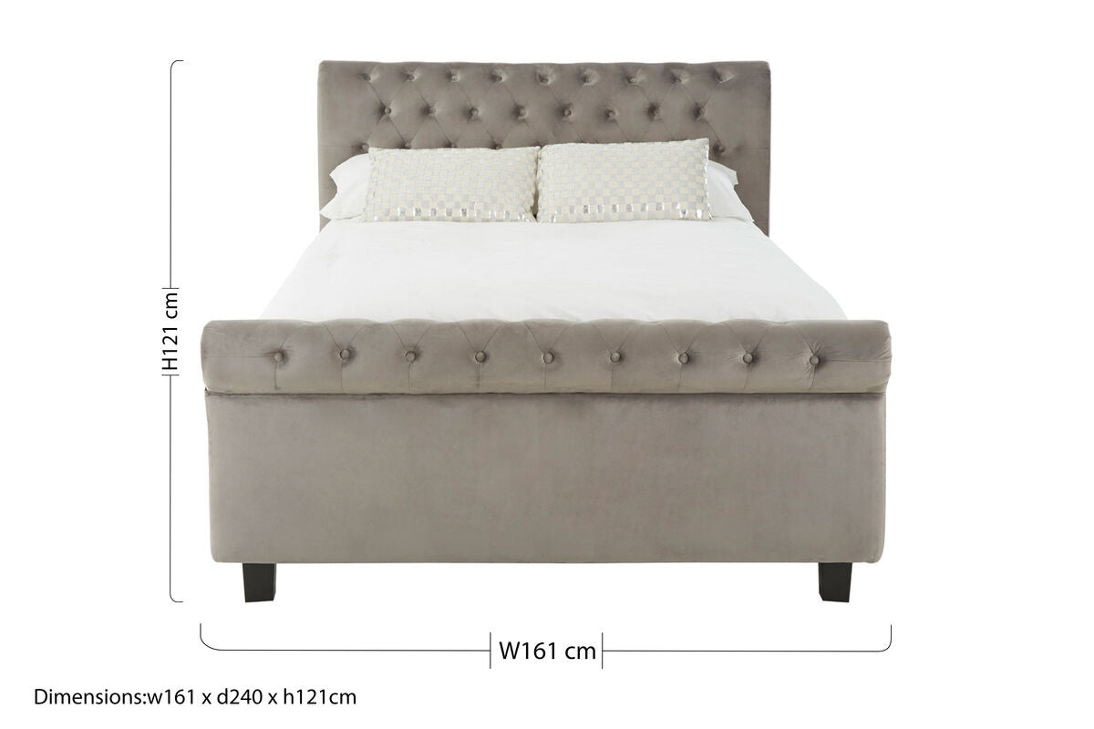 Orlando Sleigh Ottoman Bed in Brushed Grey Velvet — King