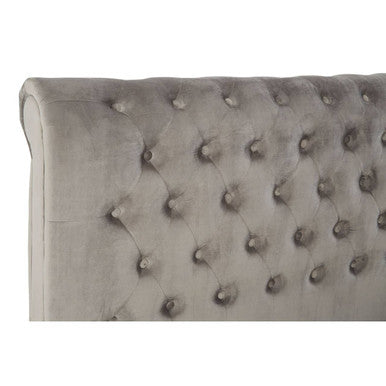 Orlando Sleigh Ottoman Bed in Brushed Grey Velvet — King