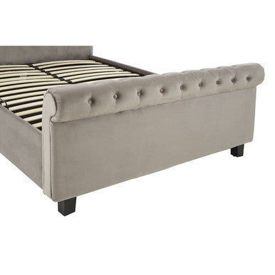Orlando Sleigh Ottoman Bed in Brushed Grey Velvet — King