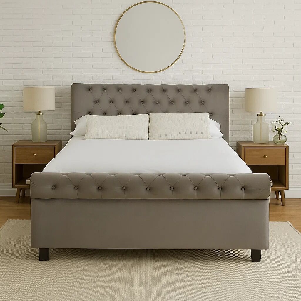 Orlando Sleigh Ottoman Bed in Brushed Grey Velvet — King