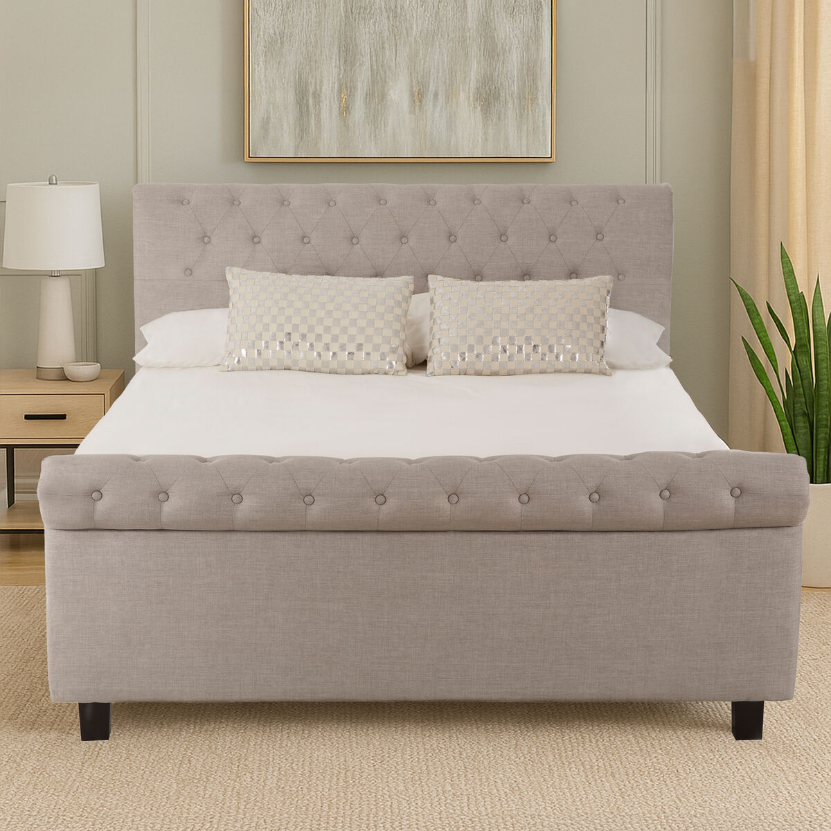 Orlando Sleigh Ottoman Bed in Light Grey — King