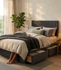 Knight Sleep Emily Charcoal Plush 4FT6 Bed Set With Mattress, 2 Drawers Same Side & 24"Headboard - Double