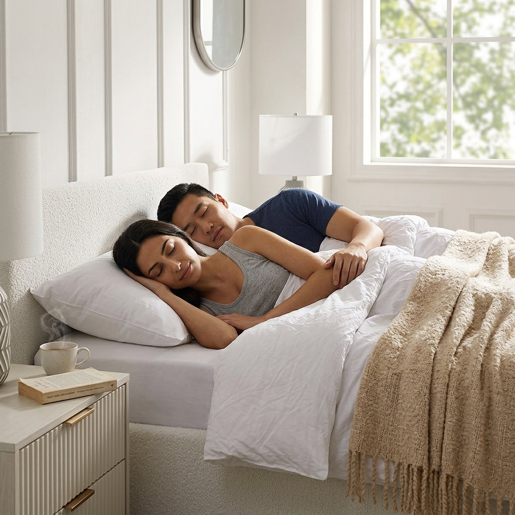 The Hampstead white boucle ottoman storage bed with gas-lift base open showing 610 litre storage – Comfort Crest
