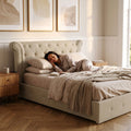 Edison Ottoman Storage Bed in Light Grey Linen — Double