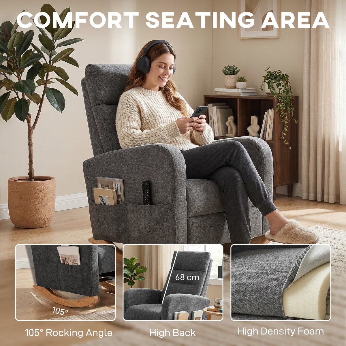 Pembroke High-Back Rocking Chair in Dove Grey