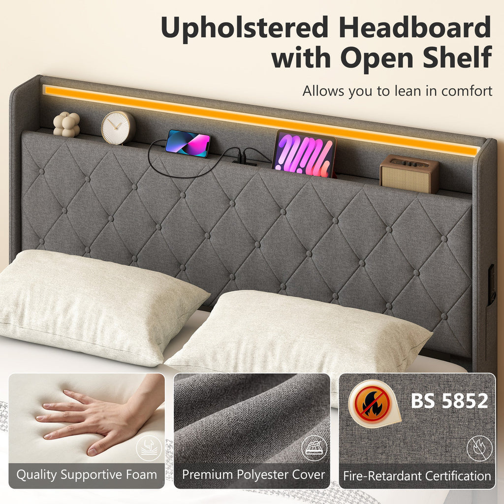 Halston LED Storage Bed Frame in Grey — King