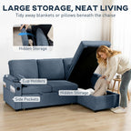 Hensley L-Shaped Corner Sofa Bed in Ink Blue