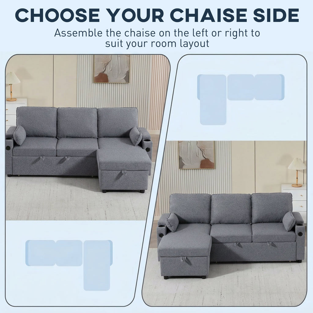 Hensley L-Shaped Corner Sofa Bed in Storm Grey