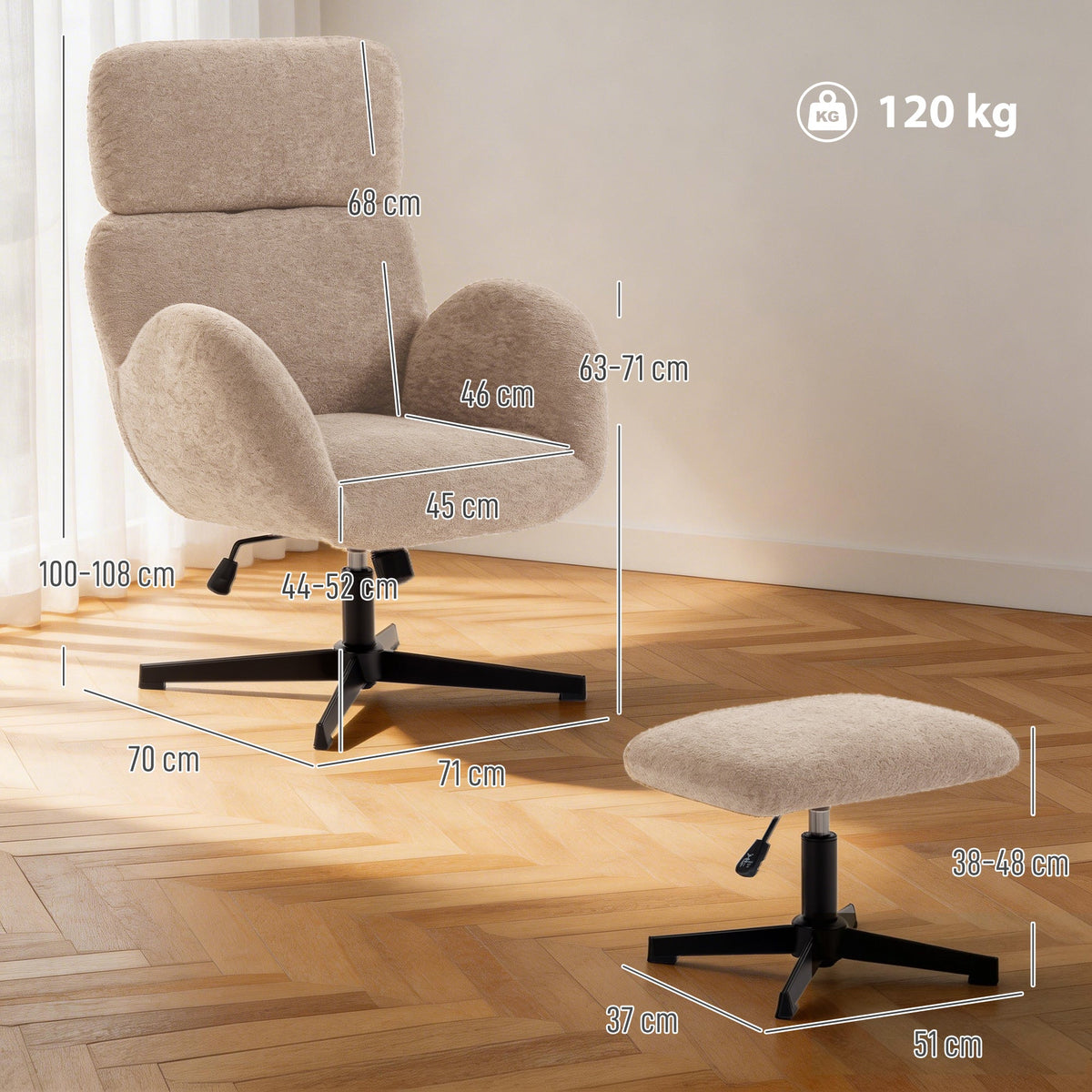 Thornton Swivel Armchair & Footstool in Chestnut